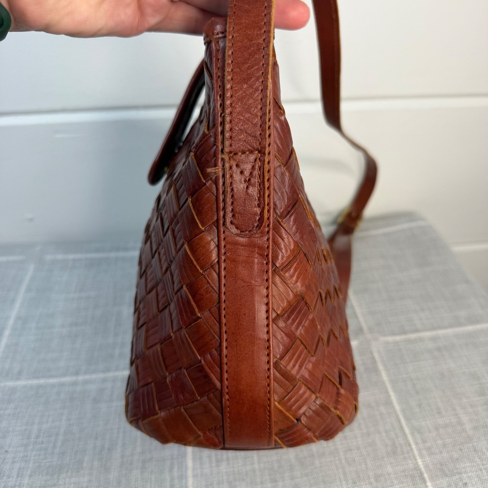 Vintage Woven Leather Crossbody Bag Brown Made in India Boho Basketweave Cottage - Picture 3 of 11